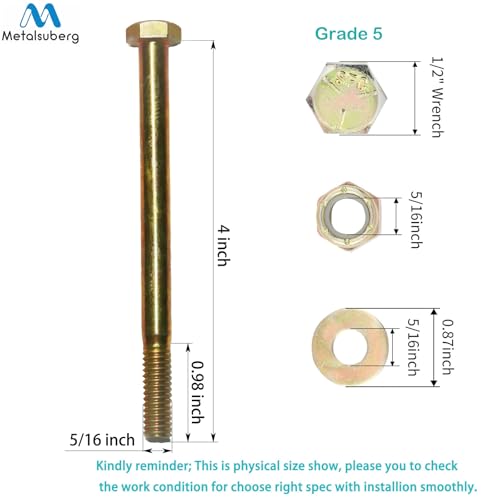 Image of 5 /16 inch x 4 inch Hex Head Bolt by Color Galvanization with Nylon Lock nut and Large Size Washer Assortment Kit,Alloy Steel,Grade 5.(8pcs Pack),by Metalsuberg
