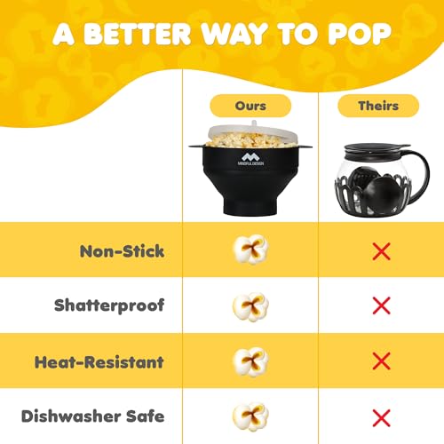 Image of The Original Mindful Design Collapsible Microwave Popcorn Popper - Silicone Bowl, BPA-Free & Dishwasher Safe (Black)