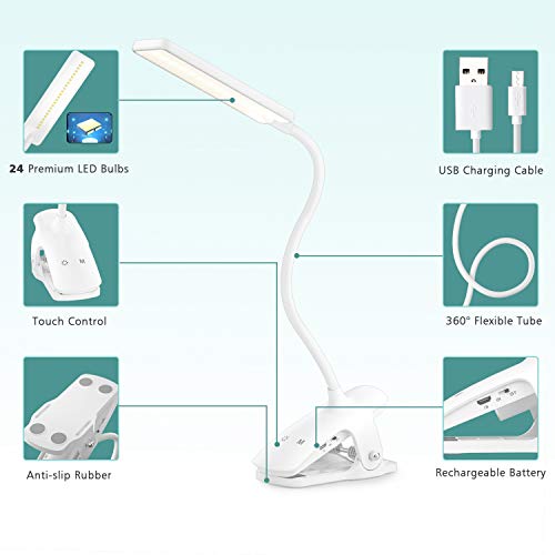 Lencent Klem Lichtlamp 24 leds Dimbare Bureaulamp Klem Leeslamp USB-Voeding Oplaadbaar 3 Kleurentemperaturen en 3 Helderheid voor Kantoorbed - Afbeelding 7