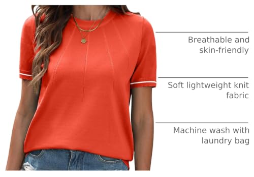 Image of COSSEN Womens Summer Cap Sleeve Tops Trendy Casual Crew Neck Knit Lightweight Sweater Pullover Top
