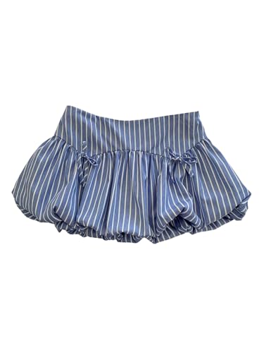 Milumia Women's Striped Bubble Skirt Bowtie Low Waisted Mini Puffy Skirts