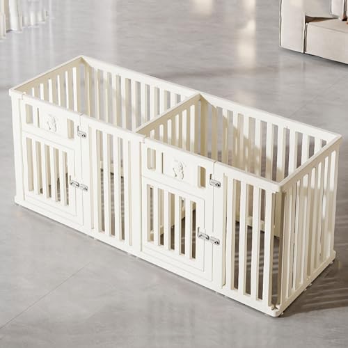 AoForce Foldable Portable Dog Playpen with Suction Cups - Expandable Indoor Pet Fence, Dual-Room Panels & 3CM Thickened Walls, Dual-Door Locks for Puppies/Small Dogs(186 * 66 * 75CM)