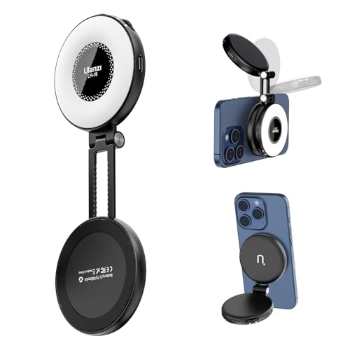 Fill Light for Magsafe LED Phone Light Attachment Selfie Ring Light Brightness Adjustable Compatible w Magsafe for iPhone Smartphone Vlogs/Photography/Video Conference Color Black