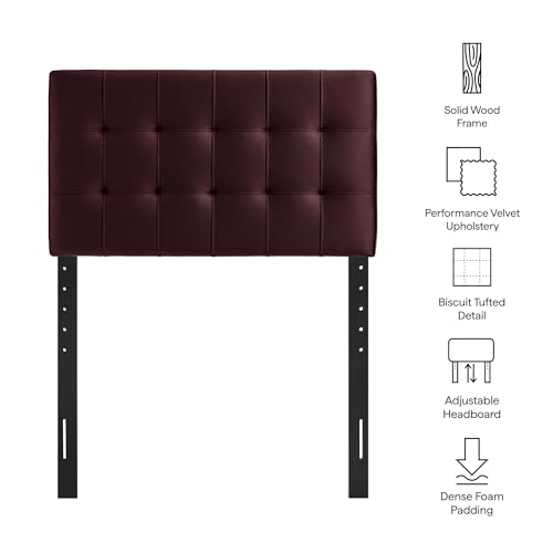 Image of Modway Lily Twin Size Stain-Resistant Performance Velvet Headboard in Mulberry - Velvet Upholstery with Button Tufting and 4 Adjustable Height Positions