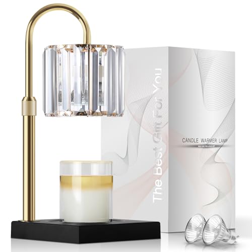 Candle Warmer Lamp, Wax Warmer Candle Lamp Timer & Dimmer 7-Levels, Compatible Most Jar Candles, Top Melting, Cystal Candle Heater Lamp for Scented Wax, Elegant Home Decoration, Black