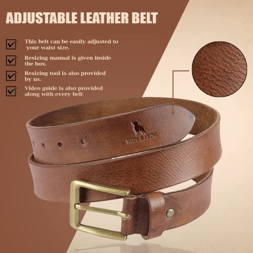 HIDE & SKIN Full Grain Genuine Leather Belt for Men | Belt for men leather | Casual Belt | Jeans Belt |Adjustable Free size fits 28-40 inches | Gift Box included - Image 3