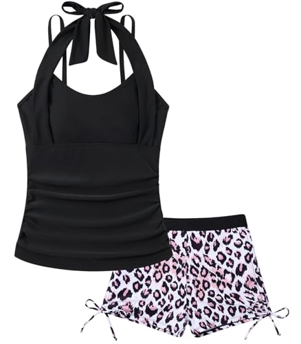 Image of Girls Tankini Swimsuit 2 Piece Halterneck Bathing Suit for Teens Size 7-16