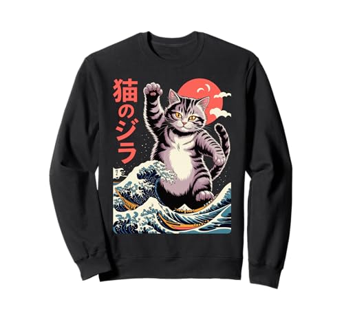 Japanese Cat Art Monster Wave Funny Cat For Men Women Kids Sudadera