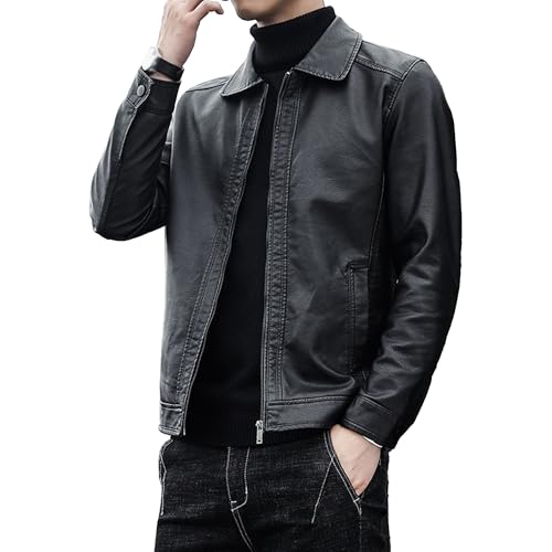 Men Classic Lapel PU Leather Coat Casual Stand Collar Faux Leathers Jacket Regular Casual Faux Moto Jackets