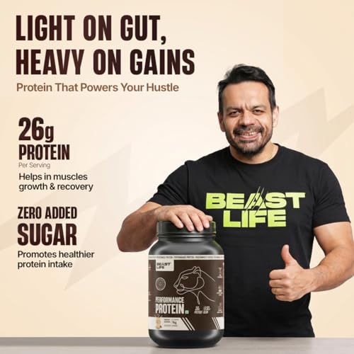 Image of BeastLife Performance Yeast Protein Powder | 25g Protein | Thandai Flavour|NABL Lab Certified | High Absorption for Muscle Growth |Smooth & Light, Easy to Digest with Ultrasorb Tech|5.64g BCAA | Best For Gut | Beta Glucan | Improves Immune Function | 1 Kg