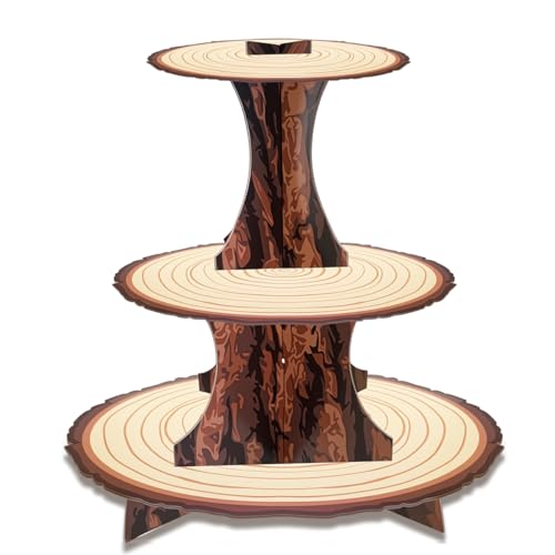 3 Tier Cupcake Stand, Wooden Style Cake Stand for Party