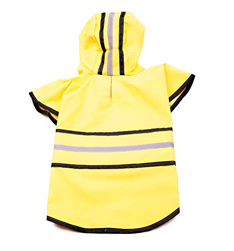 Fashion Pet Dog Raincoat For Small Dogs |Dog Rain Jacket With Hood |Dog Rain Poncho |100% Polyester |Water Proof |Yellow W/ Grey Reflective Stripe |Perfect Rain Gear For Your Pet! By Ethical Pet #TOP1