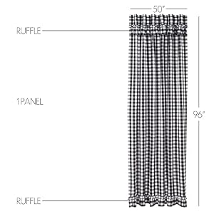 VHC Brands Annie Buffalo Ruffled Farmhouse Curtain Panel Check Black 96×50