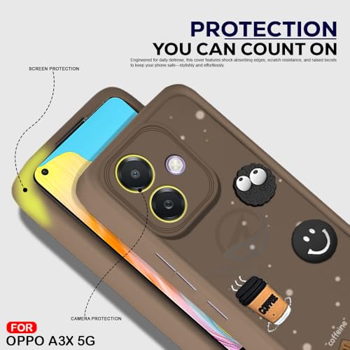 Image of AESTMO Back Case Cover for Oppo A3X 5G Cover | Cute Fun Cartoon 3D Ball | Coffee Silicone Case | Full Body Protection | Camera Protection Back Cover for Oppo A3X 5G (Brown)