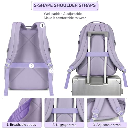 Image of Lohol Water Resistant Backpack with Mulitiple Pockets for Travel Outdoor College, 15.6 inch Laptop Bookbag for Girl and Women (Purple)