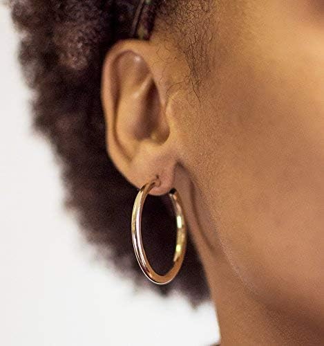 14K Yellow Gold Thick Real Endless Hoop Earrings, (3mm Tube) - Image 2