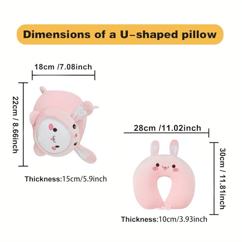 Image of Kids Travel Pillow - 2-in-1 Deformable Kids Neck Pillow for Traveling, Soft U-Shaped Pillow with Adorable Animal Design, Comfy Sleep and Play, Ideal for Airplanes and Traveling (QQ Pink Rabbit)
