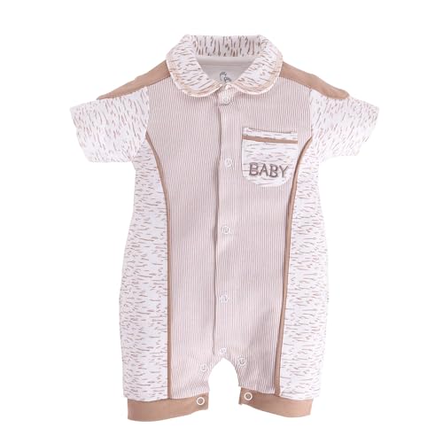 Image of BABY GO Baby Boys & Baby Girls Cotton Romper | Half Sleeve Polo Collar Jumpsuit | Newborn Infant Summer Outfit with Button Closure | Soft Breathable Playsuit | Stylish Print One Piece Dress
