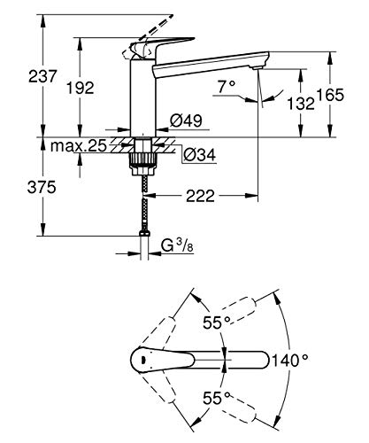 GROHE BauCurve Spültischbatterie | mittelhoher Auslauf, chrom | 31715000