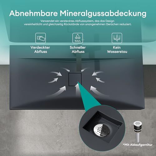 Mai & Mai Waschbecken Hängewaschbecken Aufsatzwaschbecken Mineralguss Anthrazit matt 1 Armaturenloch Rechteckig Breite: 100 cm Col810
