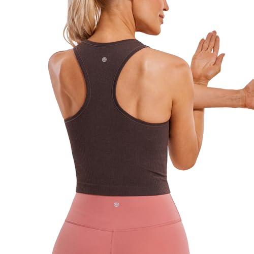 Image of CRZ YOGA Seamless Rib Racerback Crop Tank | Light Support, Removable Pads, Yoga, Ribbed, Racerback, Longline Sports Bras for Women