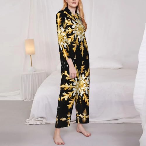Pyjama femme manches longues flocon doré pour soirées cocooning - 3