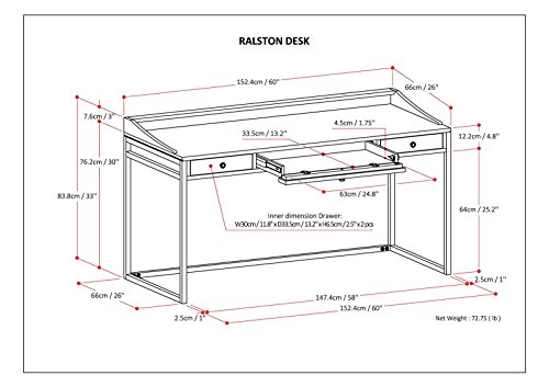 Image of SIMPLIHOME Ralston 60 inch Wide Solid Acacia Wood Writing Desk in Golden Wheat