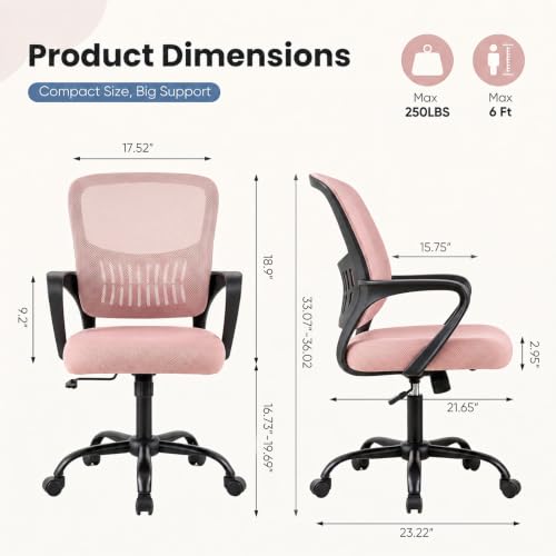 Image of DUMOS Ergonomic Office Chair, Home Office Desk Chairs, 1 Pack, Pink