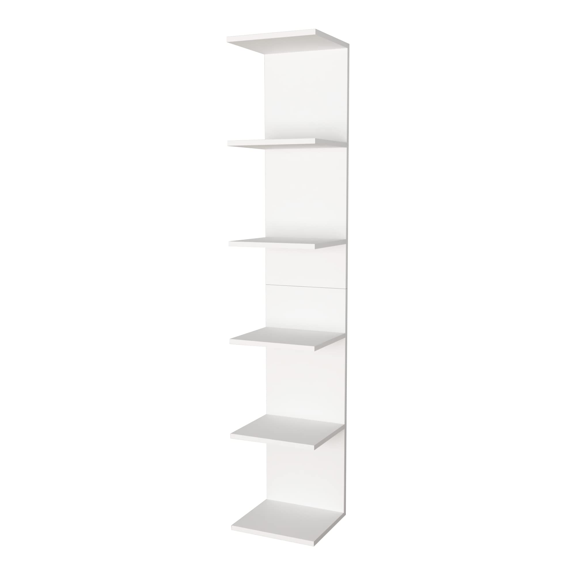 [en.casa] Mensola da Parete Sospesa con 6 Ripiani Scaffale Verticale a Muro Libreria Pensile per Libri Decorazioni Soggiorno Studio Ingresso 180x35x32 cm - Bianco