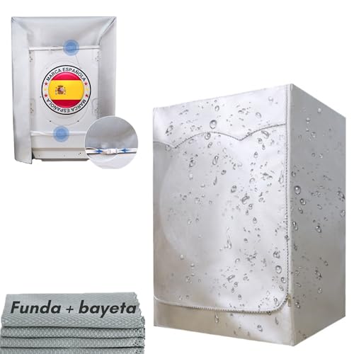 Cubre lavadora - funda secadora exterior impermeable + bayeta de microfibra escamada extra absorvente para un cuidado óptimo y duradero - funda lavadora exterior - Cierre fácil trasero incorporado