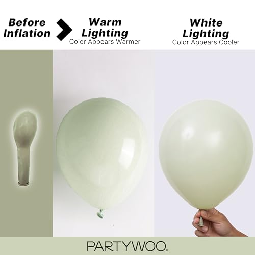 Image of PartyWoo Sage Green Balloons 100pcs Different Sizes of 18 12 10 5 Inch Dusty Boho Green Latex Balloon Arch Kit for Wedding Birthday Dinosaur Jungle Golf Football Theme Party Decorations Green-F32