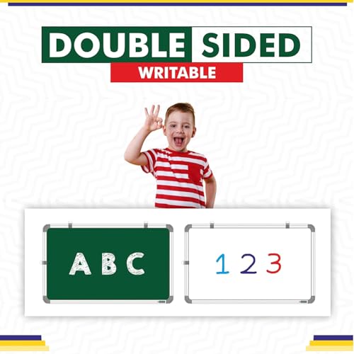 Image of Non-Magnetic 2X1 Feet Double Sided White Board & Chalkboard Both Side Writing Boards, One Side Whiteboard Marker & Back Side Chalkboard Surface - Pack of 1