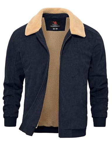 TBMPOY Men's Corduroy Jacket Sherpa Fleece Lined Casual Coat Turn-Down Collar Winter Warm Thickened Jackets with Pockets