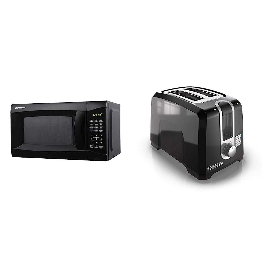Emerson 0 7 CU FT 700 Watt Black Microwave Oven MW7302B and BLACK DECKER 2-Slice Extra Wide Slot