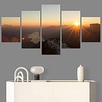 SIGNWIN 5 Panel Canvas Wall Art Sunset in The Mountains for Home Decorations Ready to Hang - 60