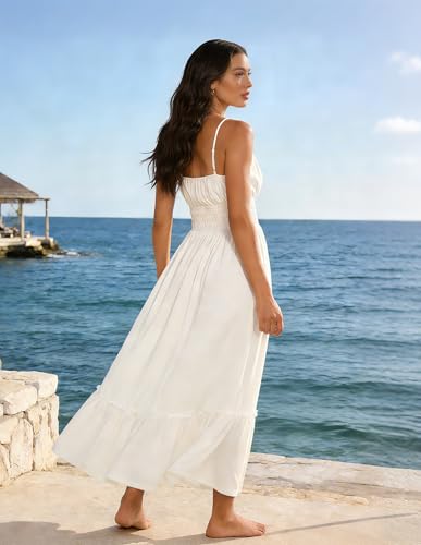 Image of GRACE KARIN Women's Summer Maxi Dress 2026,Smocked Ruched Bust Sundress with Adjustable Straps & Pockets-Beach Vacation Dress