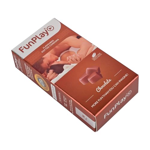 Image of FunPlay Chocolate Flavoured Dotted Condoms - 10 Pcs | Extra Dotted for Maximum Stimulation | Smooth Lubricated Premium Latex Condoms for Men | Long-Lasting Protection & Comfort