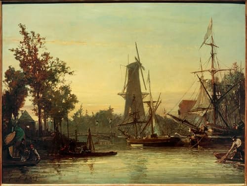 Tableau toile décoration murale 60x90cm : impression d'art le port de Rotterdam par Jongkind
