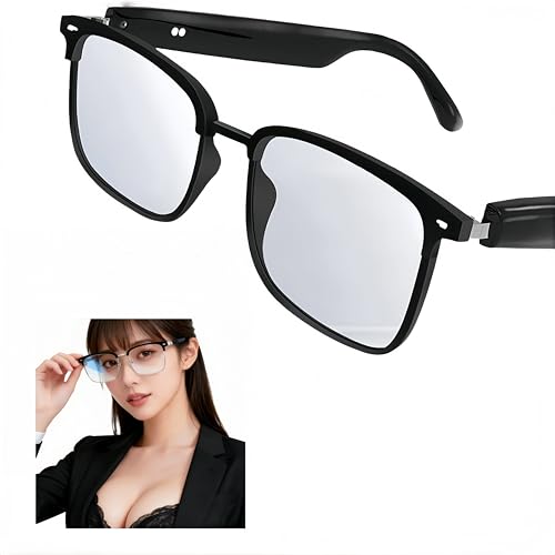 スマートグラス Bluetooth5.4 オーディオサングラス 調光レンズ UV400 ブルーライトカット 骨伝導スピーカー 内蔵マイク 通話可能 音楽再生 軽量 iOS Android対応 プレゼントに最適 黒いメガネ(一副)