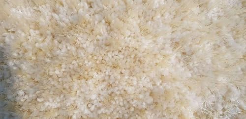 Image of Ultra Soft Ivory Microfiber Shaggy Floor Carpet 10x12 Feet, Handmade with Thick Plush Fabric, Non Slip Base, Perfect for Modern Living Rooms, Bedrooms and Hall Spaces