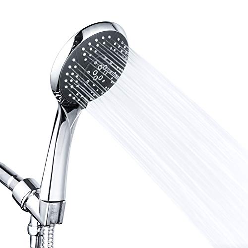 Srmvyd Handheld Shower Head High Pressure 5 Spray Setting Multi-functions Massage Spa 4.2’ Chrome Face Showerheads With Long Shower Hose 6.56 Feet easy to install. …