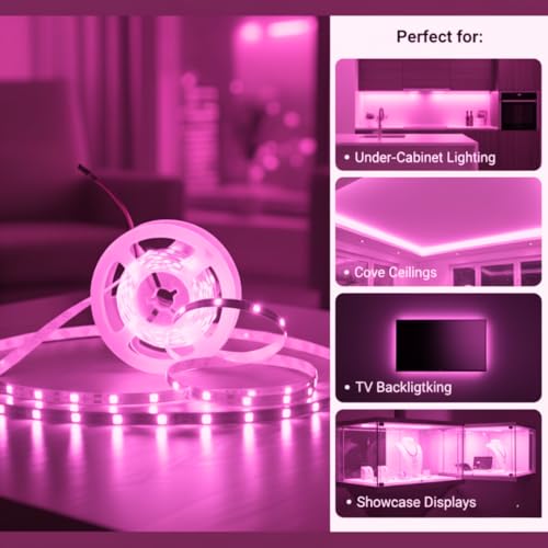 Image of LED Strip Light for Home Decoration | Waterproof Adhesive Cove Lighting for Ceiling, Cabinet & Festive decor, 5 mtrs. (Pink, 60 LED per Meter)