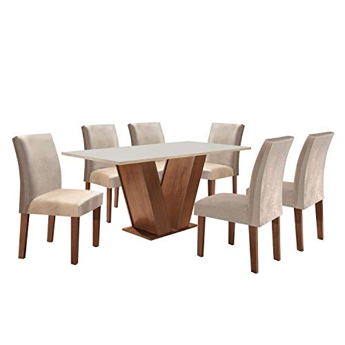 Conjunto Sala de Jantar Mesa Tampo MDF 6 Cadeiras Espanha Siena Móveis Chocolate/Off White