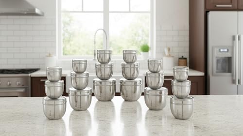 Image of Ebun Stainless Steel See Through Containers for Kitchen | Conical Shape Small Stainless Steel Dabba Set for Kitchen | Steel Container with Lid | 200 Ml, 300 Ml and 450 Ml | 18 Pcs Combo Set