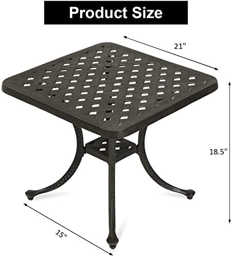Luccalily Patio Side Table, Cast Aluminum Square Outdoor Coffee Table For Backyard Garden Or Balcony (Antique Brass) #TOP2