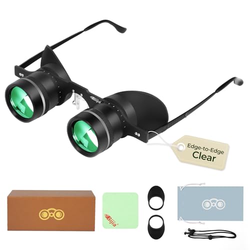 BIJIA 3X Hands-Free Binocular Opera Glasses for Concerts Theater Opera Sports Events Travel Museum Wildlife Close Viewing and Fishing Clear Edge-to-Edge Optics Adjustable Focus (Green Film)