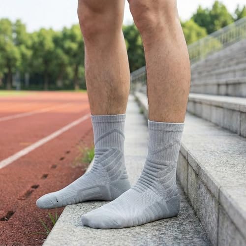 Meias de basquete masculinas ou femininas, meias atléticas respiráveis acolchoadas com compressão de arco, Cinza-l (43-47), G
