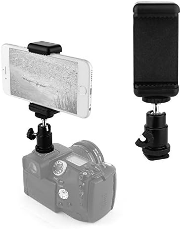 360° Ball Head Hot Shoe Adapter Mount + Cell Phone Holder Clip for DSLR Camera, Black - Image 4