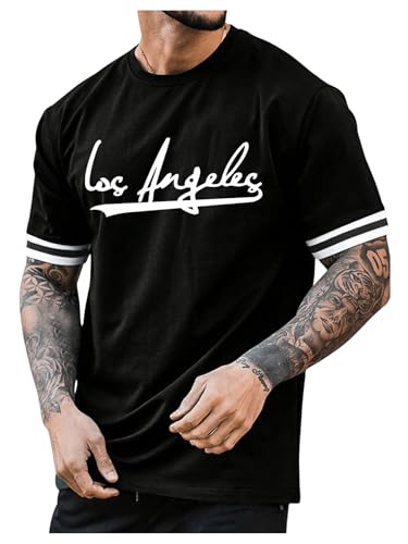 Milumia Men's Letter Graphic Short Sleeve Shirts Crew Neck Casual Tee Shirt Tops