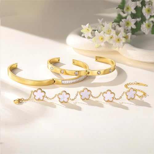 Gold Bangle Bracelets Set for Women (Sturdy Version) 3-Layer 18K Gold-Plated & High Tarnish Resistant (3 PCS) Love Gold Bracelet Stack Set Gifts for Women (Fits Wrists 5.7-6.7 Inch)3
